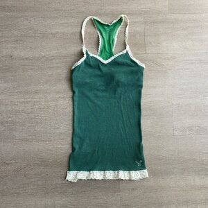 Small Green Y2K American Eagle Lace Trim Striped Cami 1265